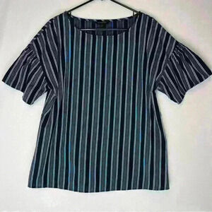 Banana Republic Blouse M Women's Cinched Short Sleeve Navy Gray White Striped